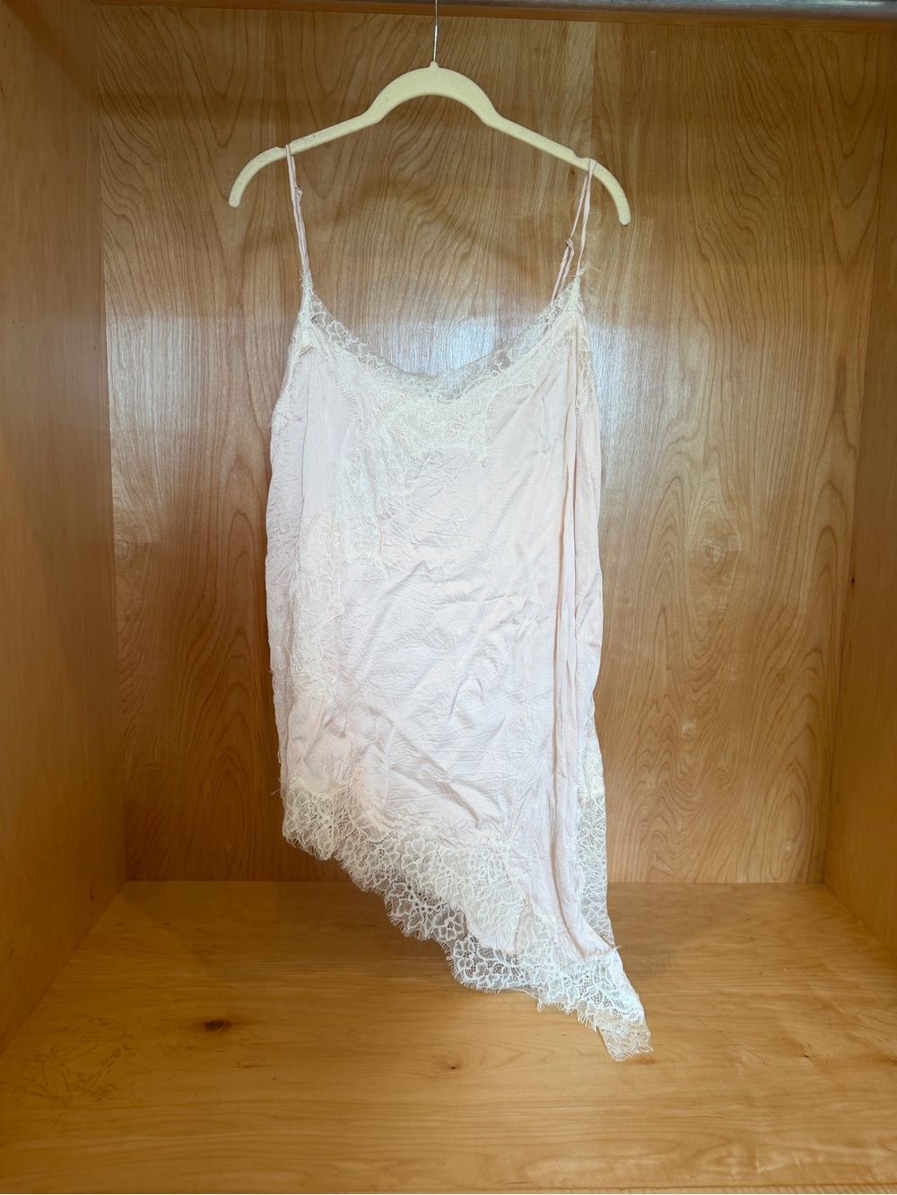 Delicate Lace-Trim Slip Dress in Light Pink